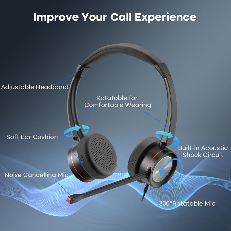 MKJ USB Headset with Microphone for Work, Wired Computer Headset for Business Calls, Noise Canceling Call Center Headphone for Office PC, Laptop, Zoom, Teams, Webinars, Softphones, Virtual Learning - Image 4
